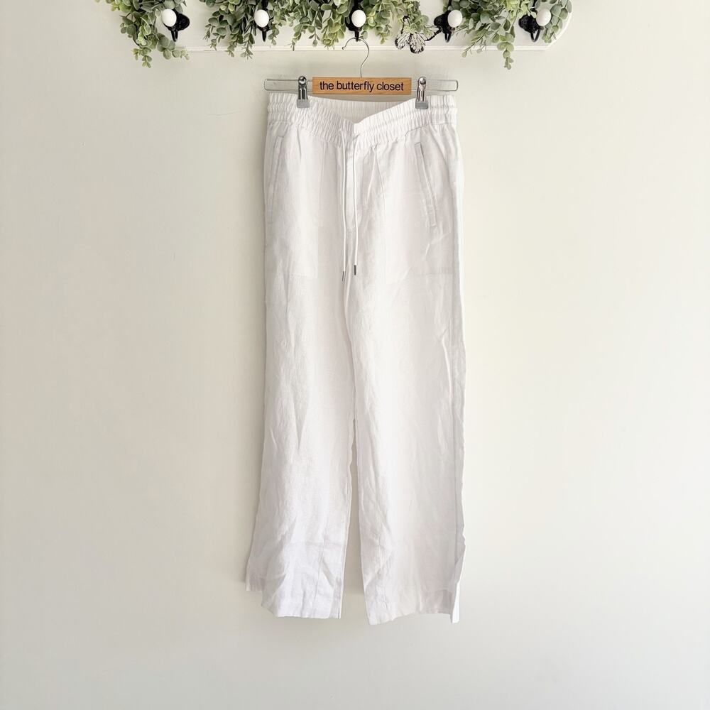 Athleta Women’s Retreat Linen High Rise Wide Leg Pants White Small 10 6075